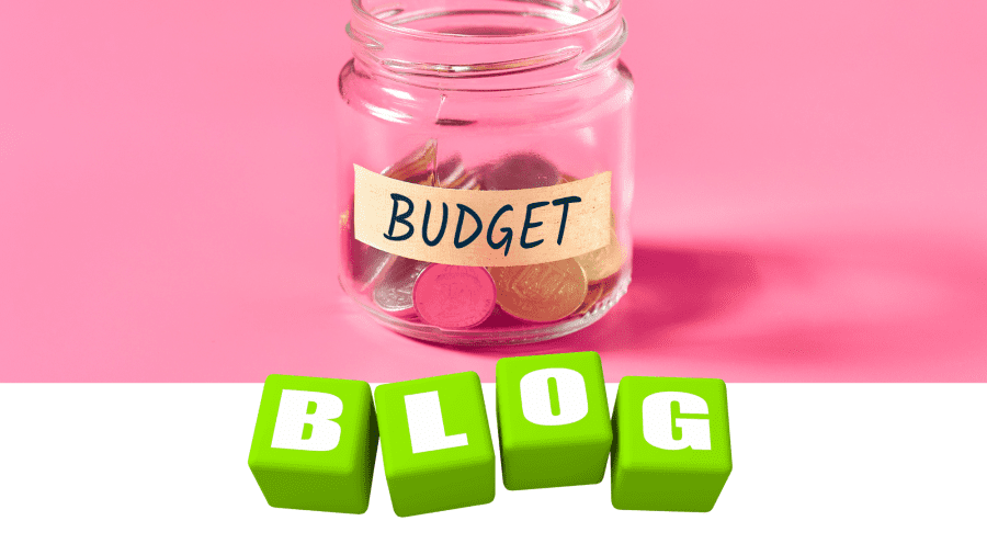 photo with a jar of coins saying budget
