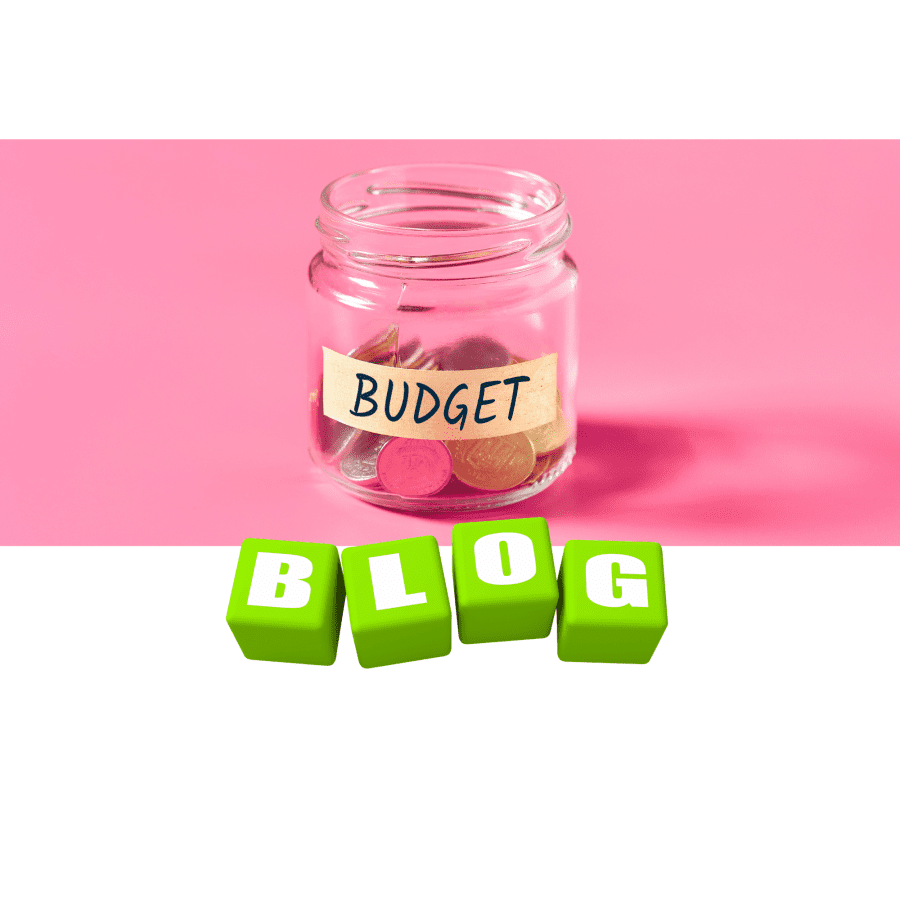photo with a jar of coins saying budget